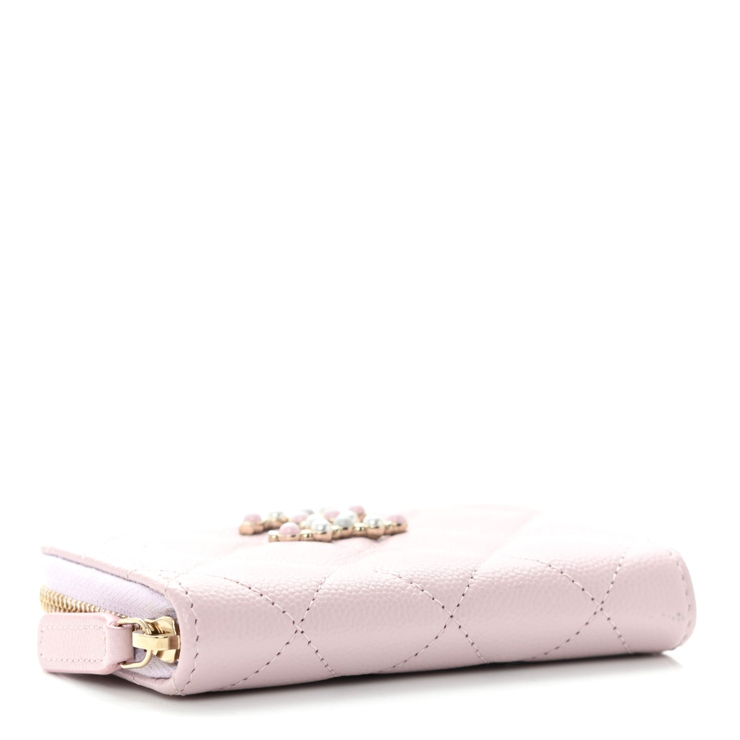 Caviar Quilted Pearl Coco Candy Zip Coin Purse Light Pink
