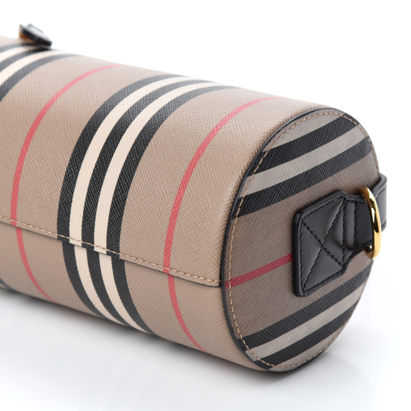 E-Canvas Calfskin Stripe Icon Barrel Bag Archive Beige