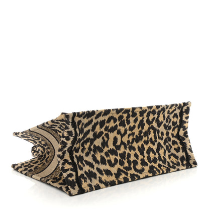Christian Dior Canvas Mizza Embroidered Medium Leopard Book Tote Beige 4 of 12