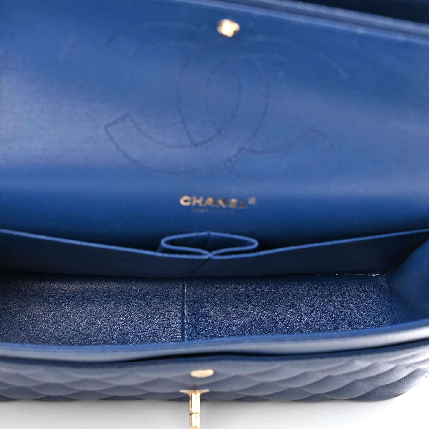 Caviar Quilted Jumbo Double Flap Navy