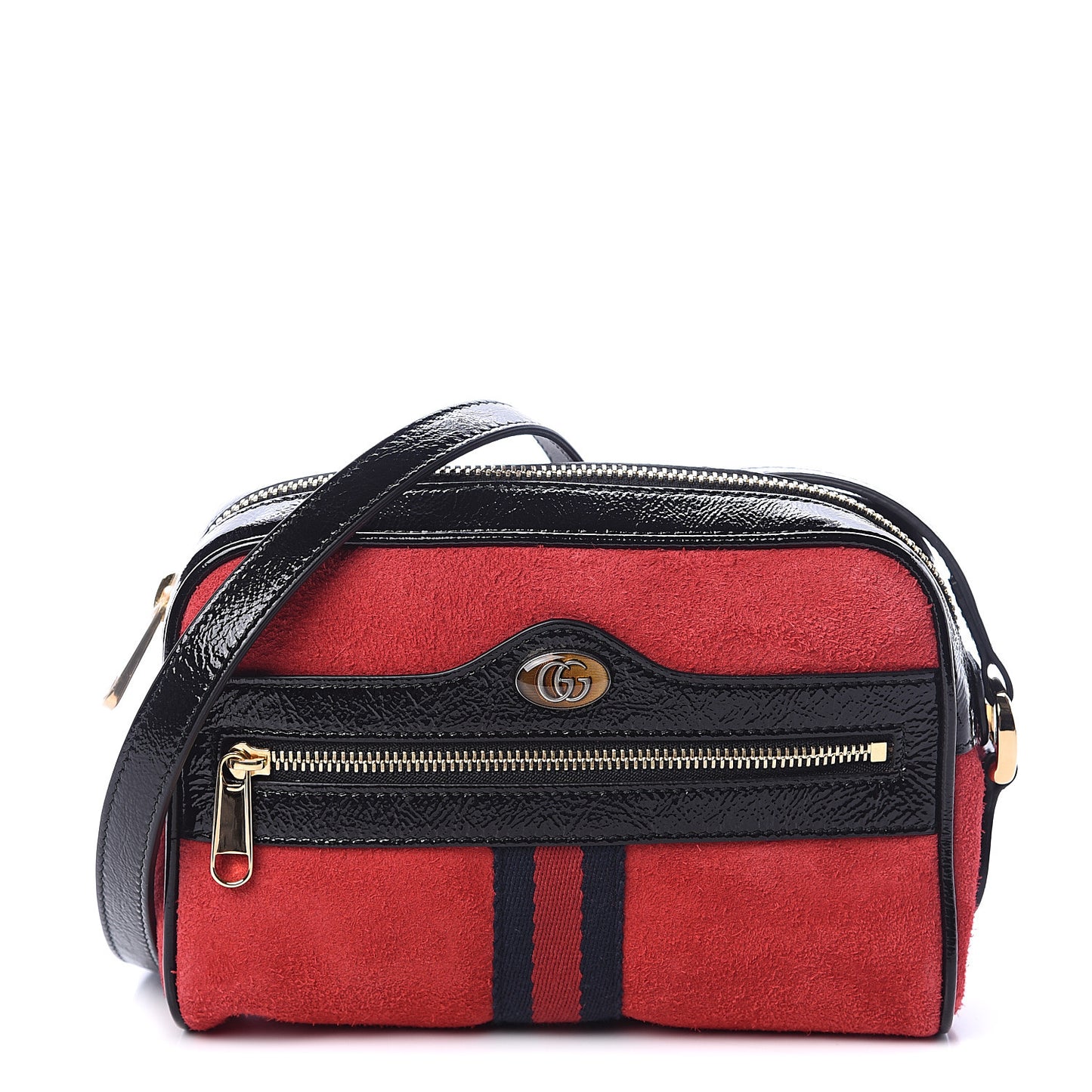 Suede Patent Web Mini Ophidia Shoulder Bag Red