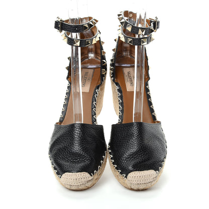 Valentino Garavani Grained Calfskin Rockstud Ankle Wrap Espadrille 15/85mm Wedges 36 Black Light Cuir 5 of 10