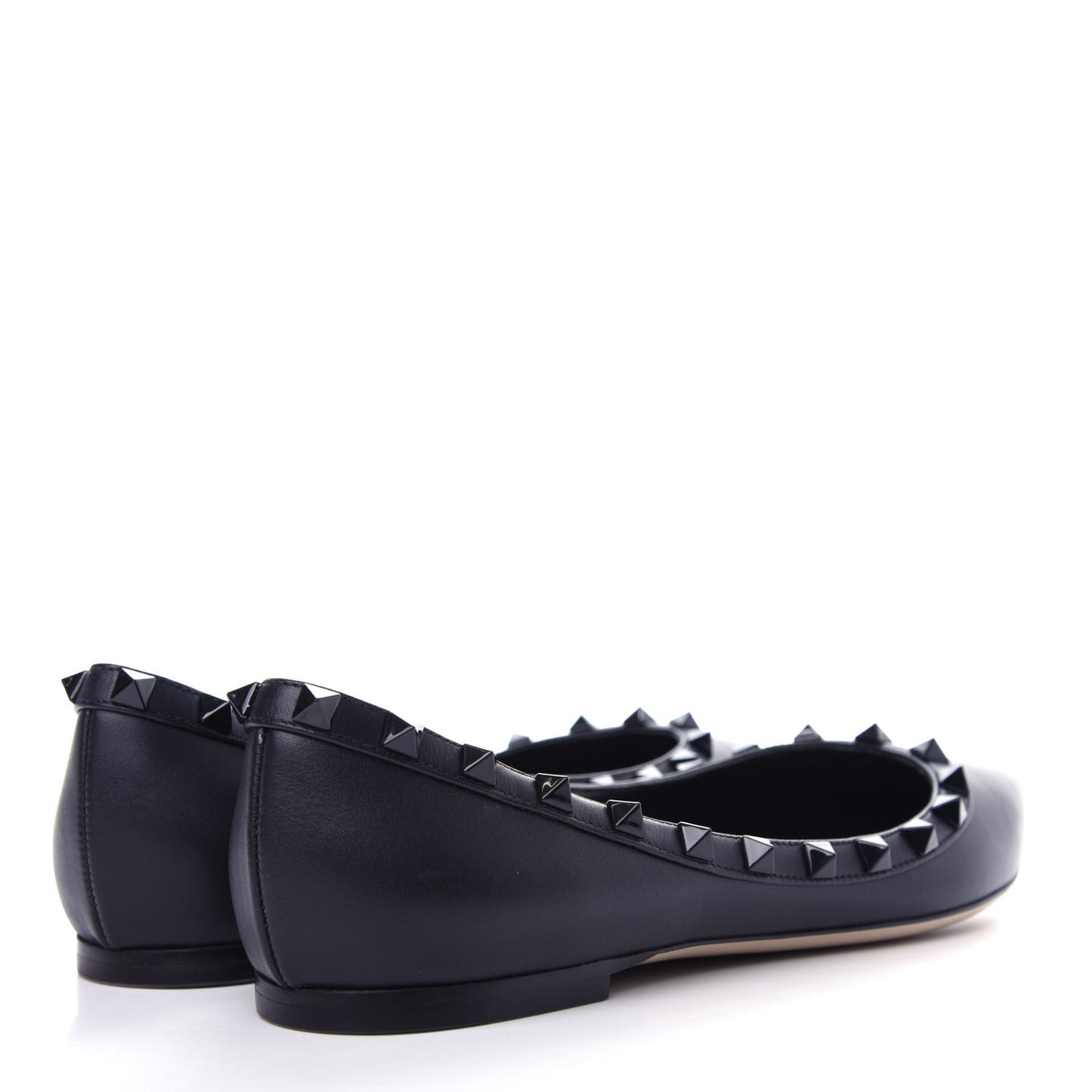 Calfskin Lacquered Monochrome Rockstud Ballerina Flats 37.5 Black
