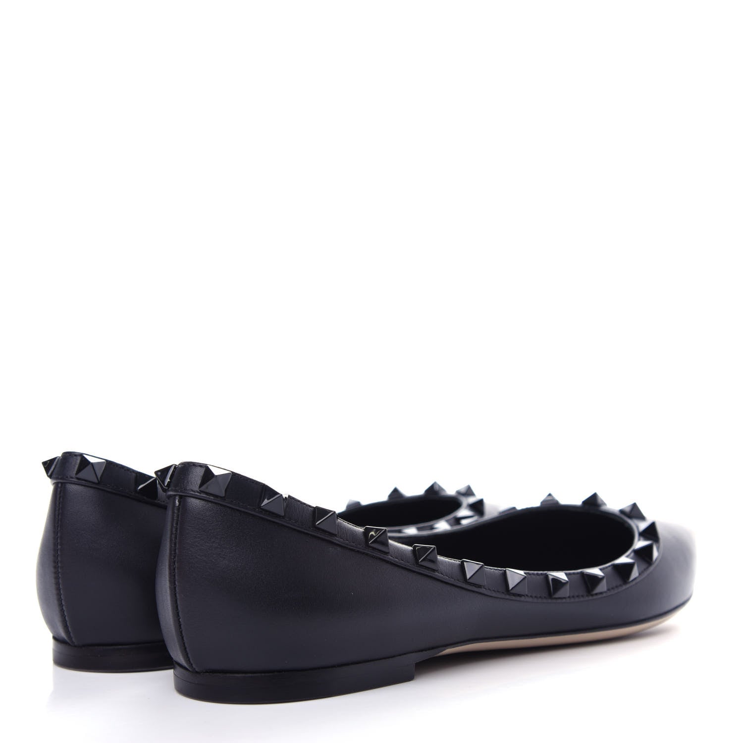 Valentino Garavani Calfskin Lacquered Monochrome Rockstud Ballerina Flats 37.5 Black 4 of 11