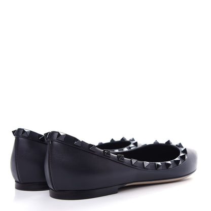 Valentino Garavani Calfskin Lacquered Monochrome Rockstud Ballerina Flats 37.5 Black 4 of 11