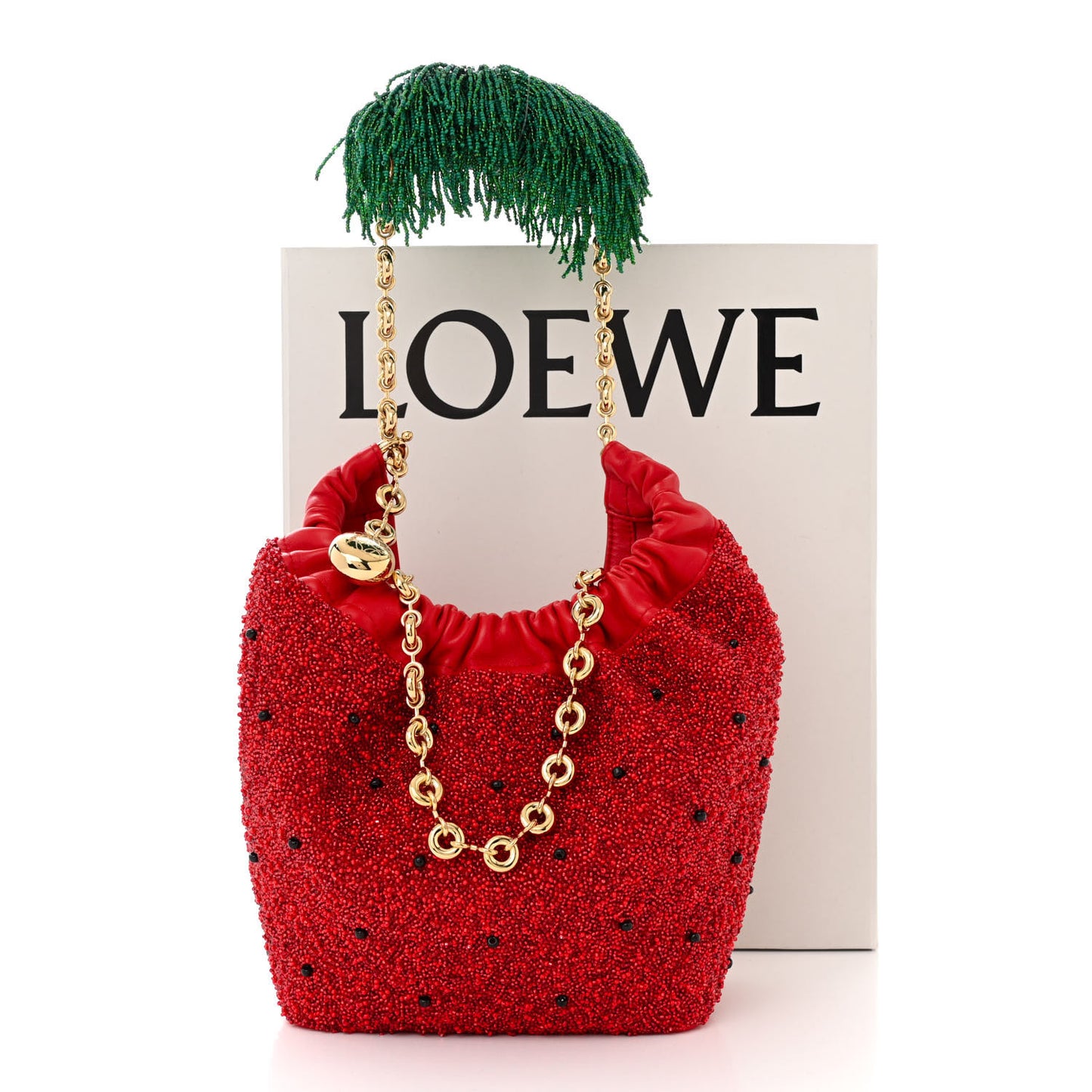 Buttery Nappa Beaded Mini Squeeze Fruit Shoulder Bag Red