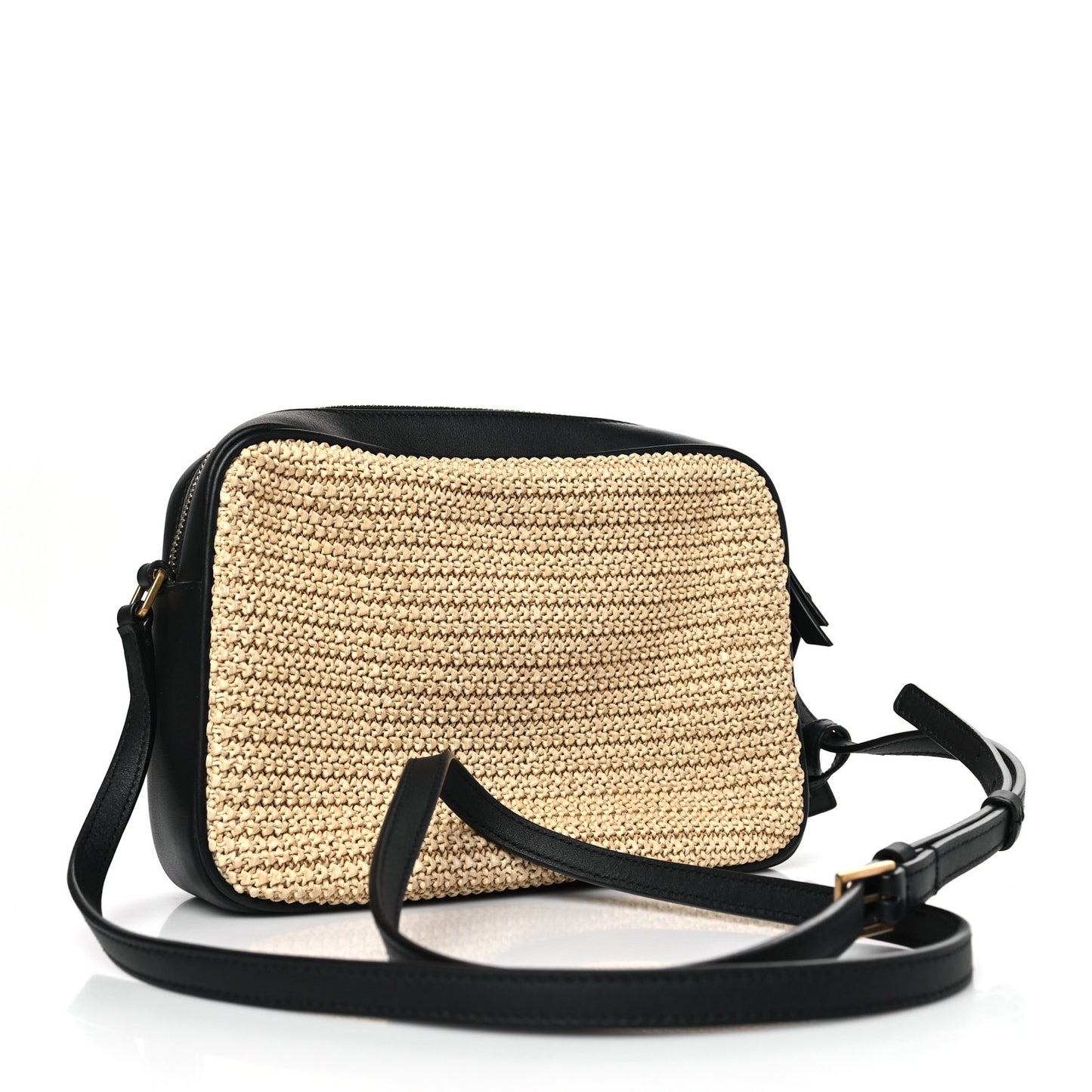 Raffia Canvas Monogram Mini Lou Camera Bag Beige Black