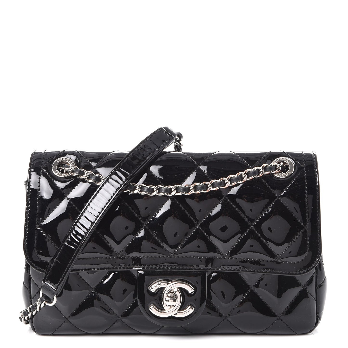 Patent Quilted Small Coco Shine Flap Black