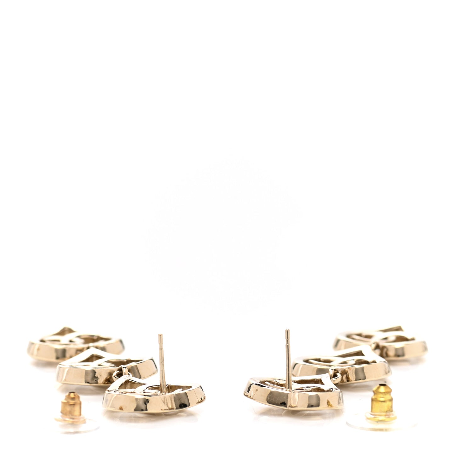 Metal CC Triple Heart Drop Earrings Gold