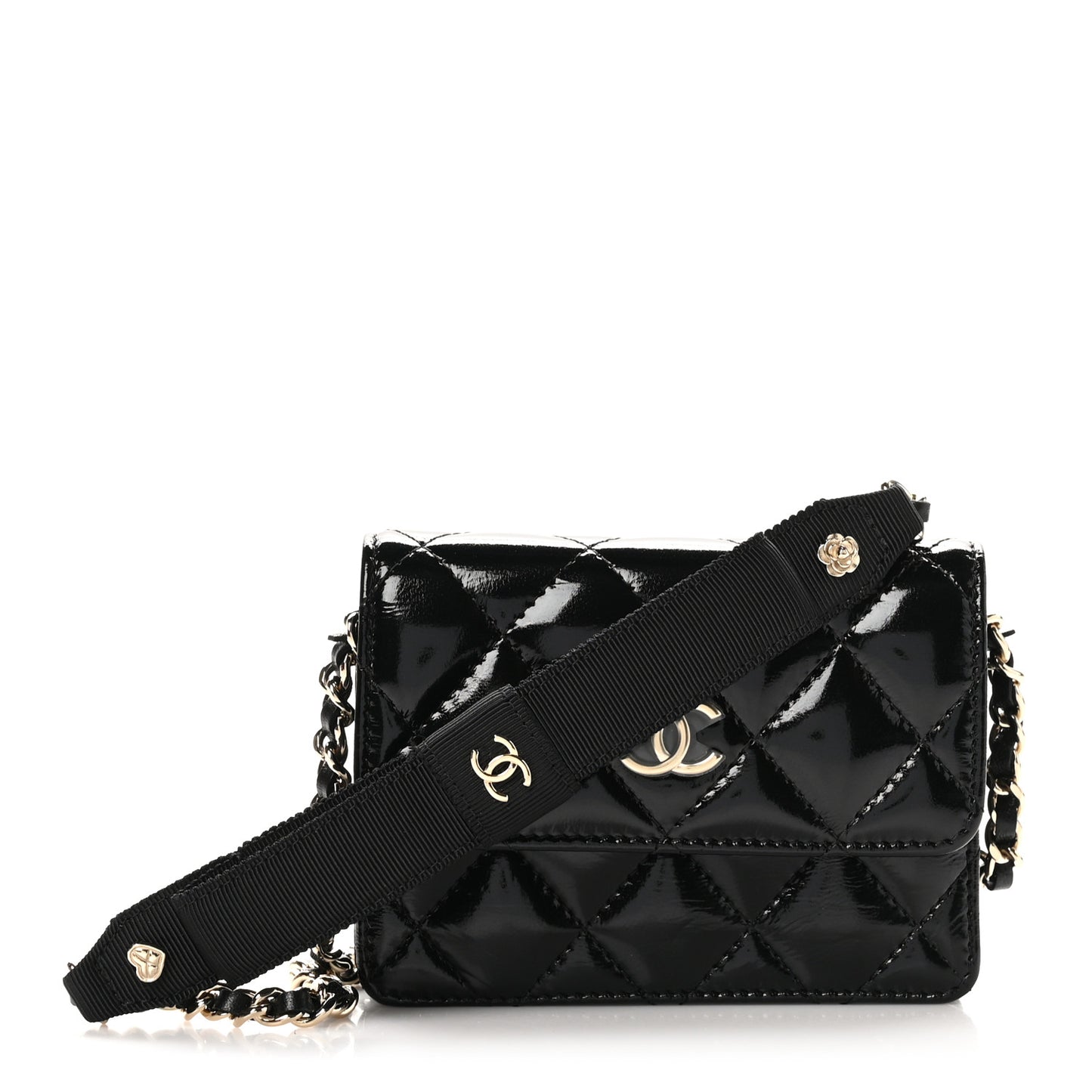 Shiny Lambskin Quilted Small Clutch With Chain Black