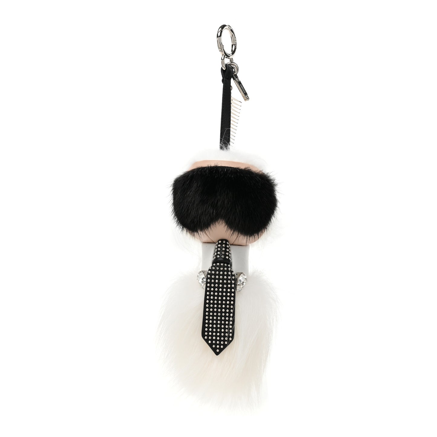 Fox Goat Mink Fur Nappa Crystal Studded Mini Karlito Tuxedo Bag Charm White Multicolor