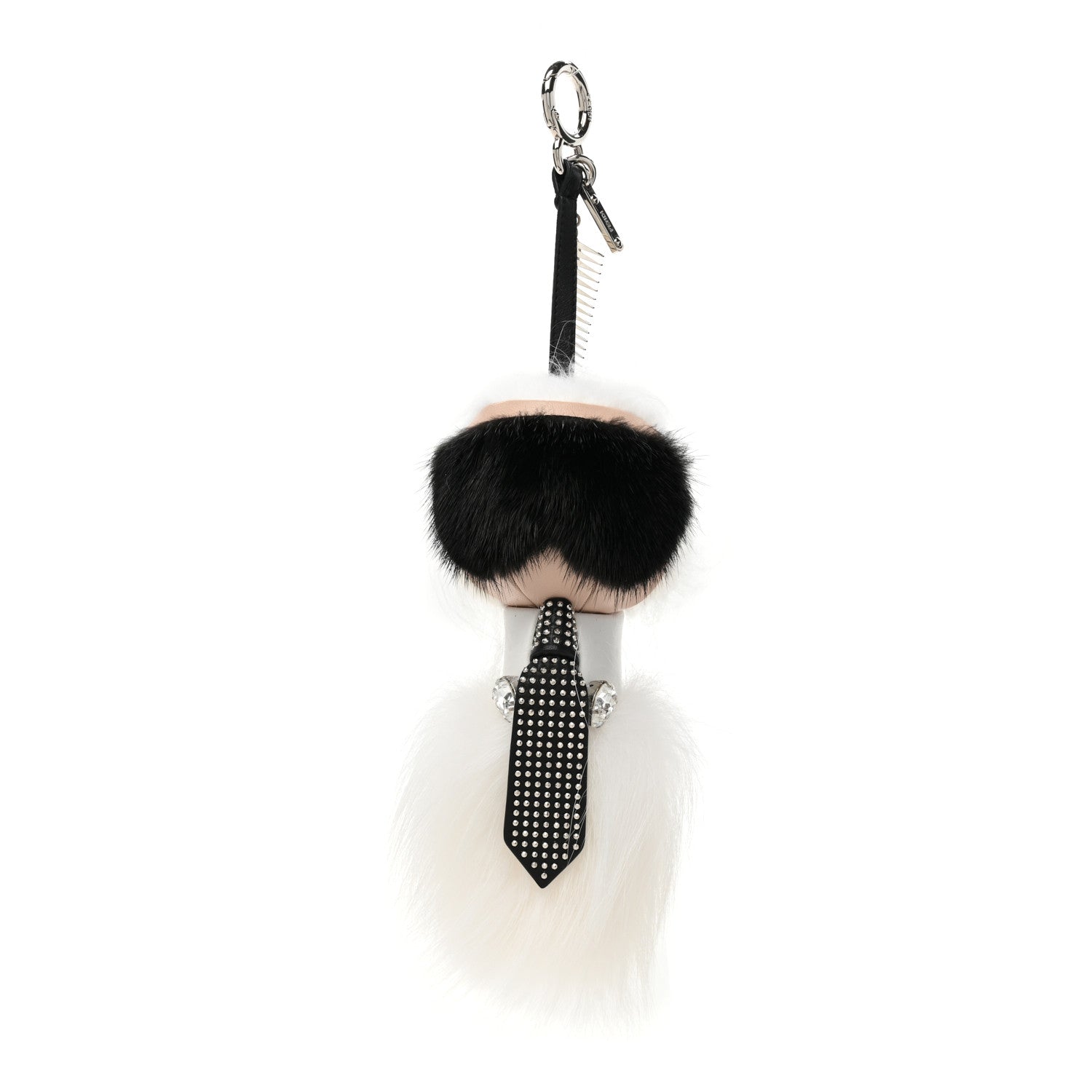 Fendi Fox Goat Mink Fur Nappa Crystal Studded Mini Karlito Tuxedo Bag Charm White Multicolor 1 of 4