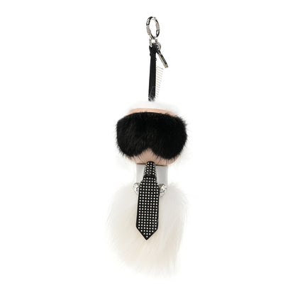 Fendi Fox Goat Mink Fur Nappa Crystal Studded Mini Karlito Tuxedo Bag Charm White Multicolor 1 of 4