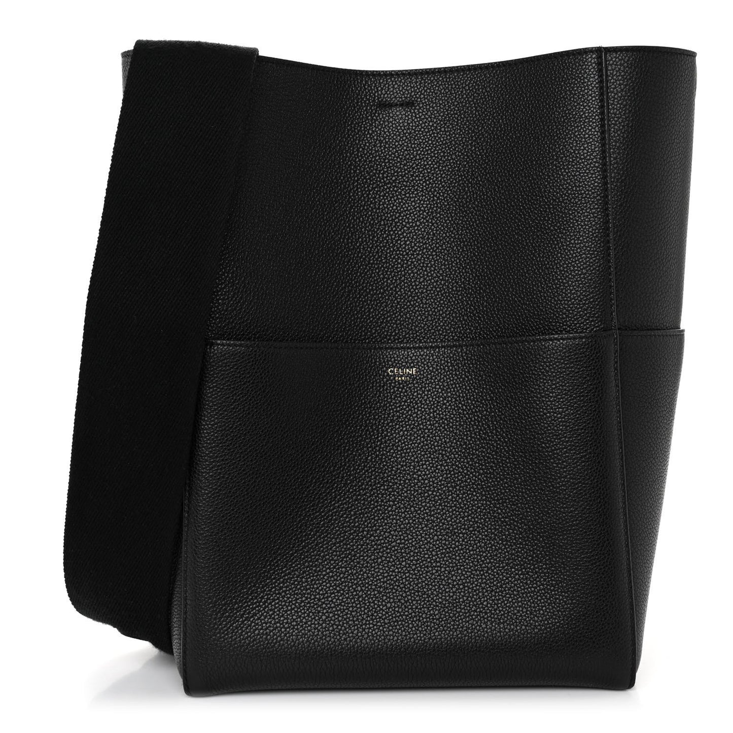 Soft Grained Calfskin Sangle Bucket Bag Black