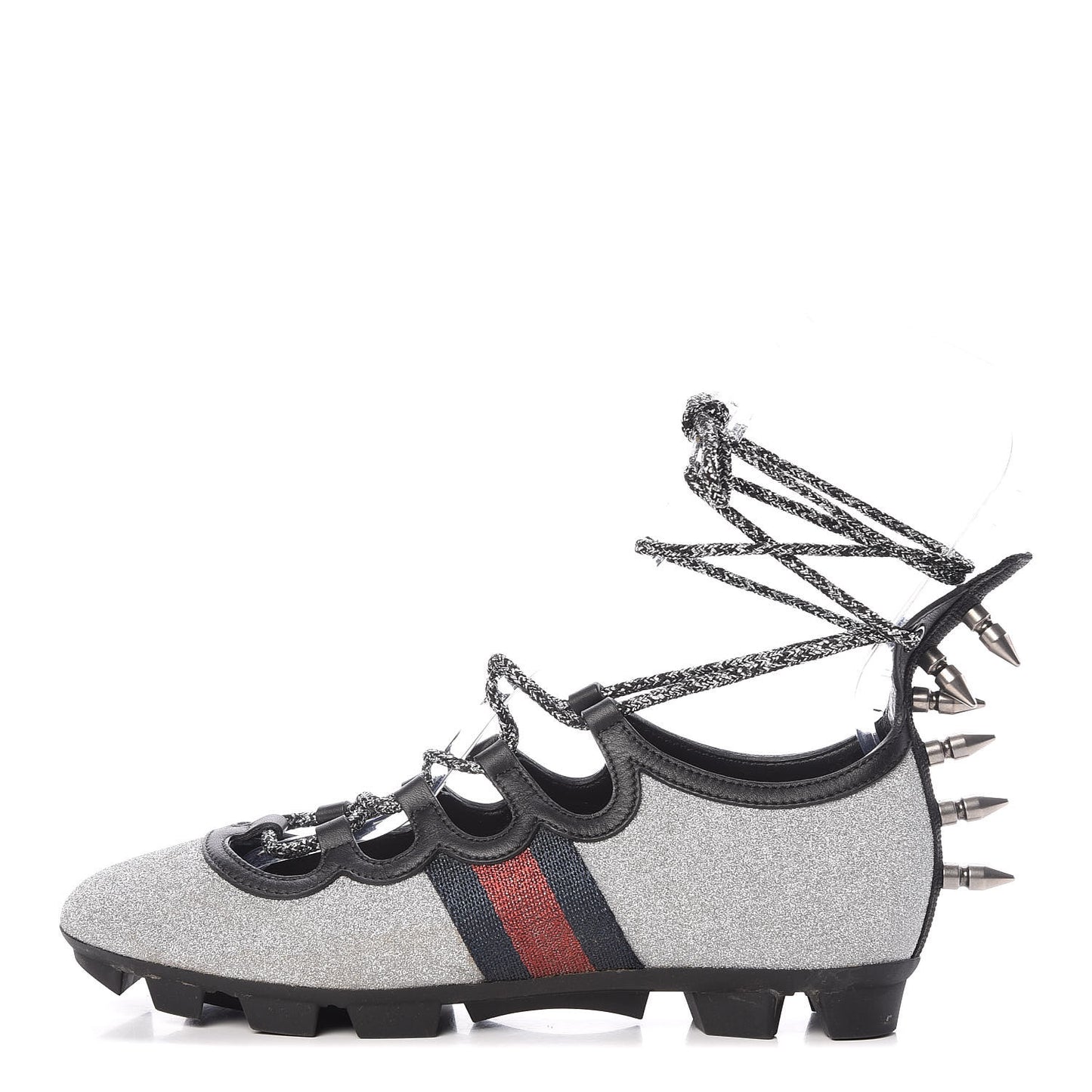 Nappa Sparkle Studded Web Lace Up Titan Sneakers 37.5 Argento