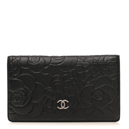 Chanel Lambskin Camellia Embossed Yen Wallet Black 1 of 10