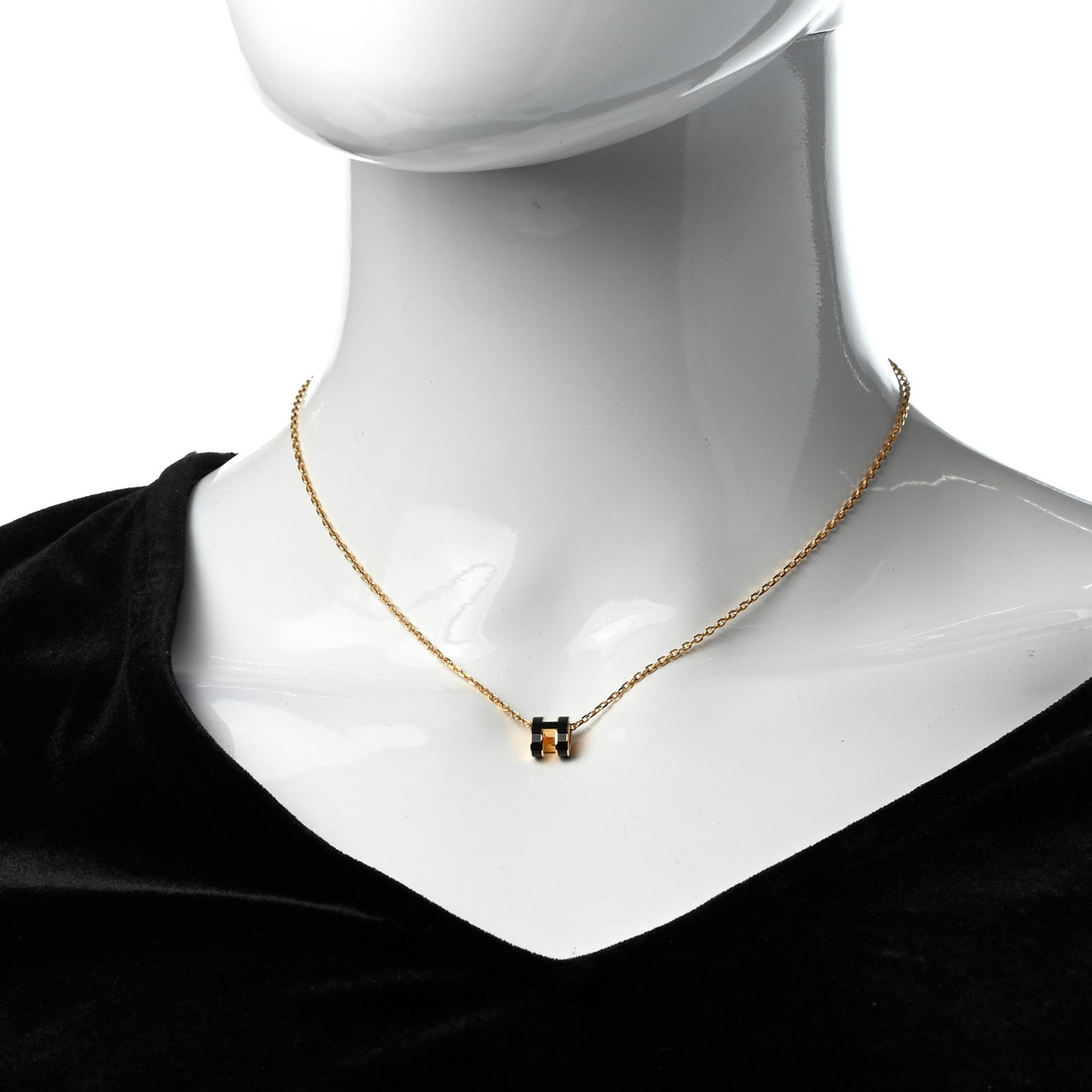 Lacquered Gold Mini Pop H Pendant Necklace Black