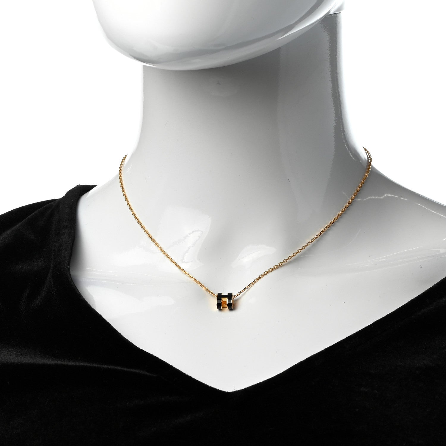 Hermes Lacquered Gold Mini Pop H Pendant Necklace Black 2 of 5