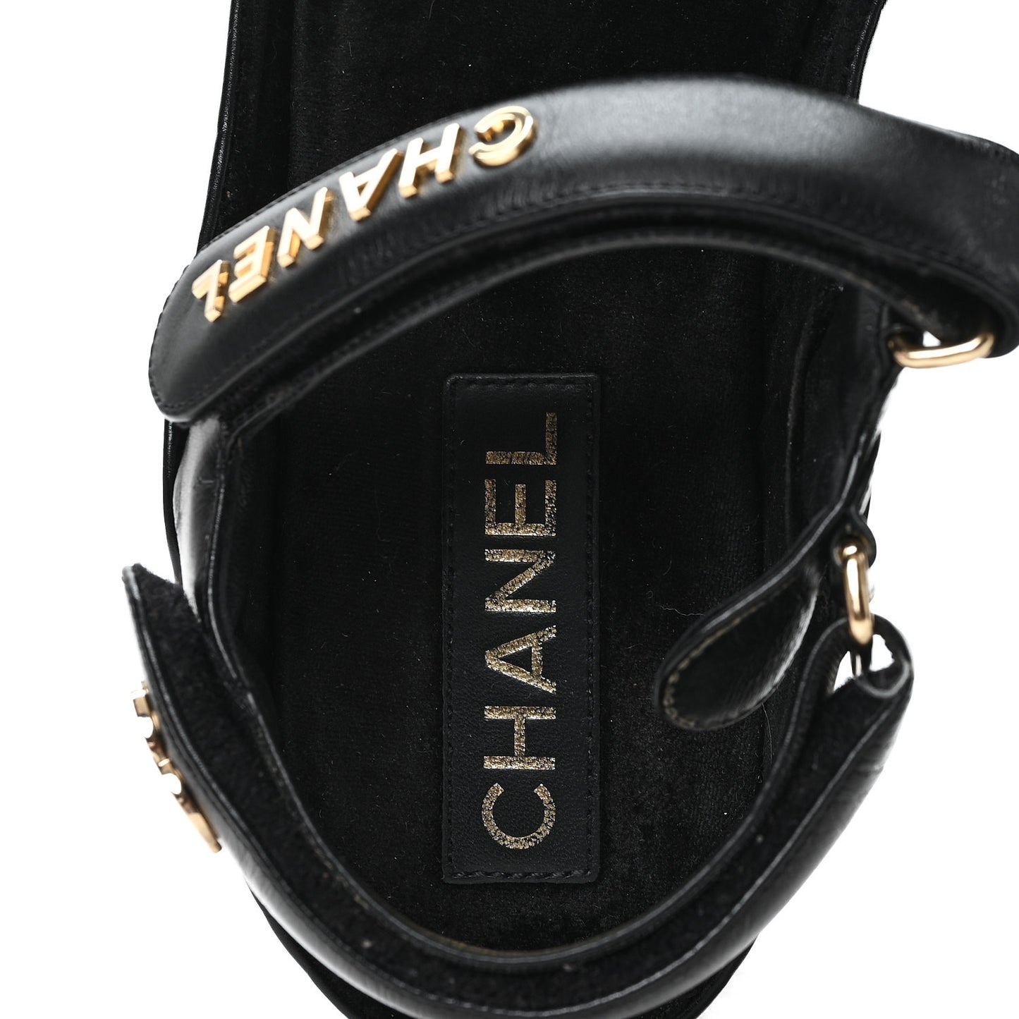 Shiny Calfskin Logo Platform Sandals 40 Black
