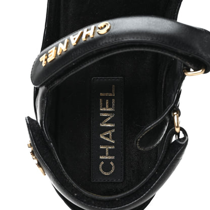 Chanel Shiny Calfskin Logo Platform Sandals 40 Black 8 of 10