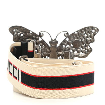 Gucci Jacquard Crystal Stripe Butterfly Belt 80 32 White 2 of 5
