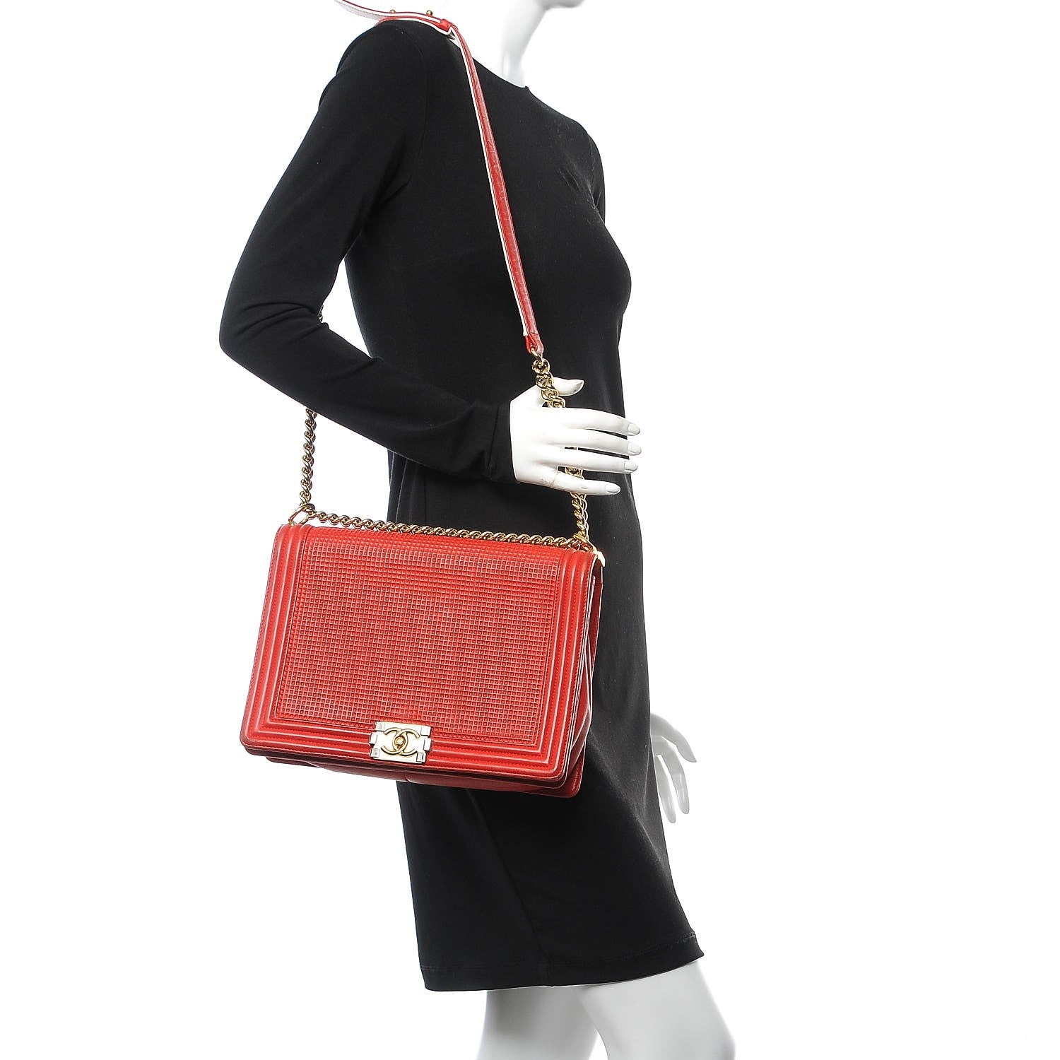 Chanel Lambskin Square Quilted Large Boy Cube Flap Red 2 of 22