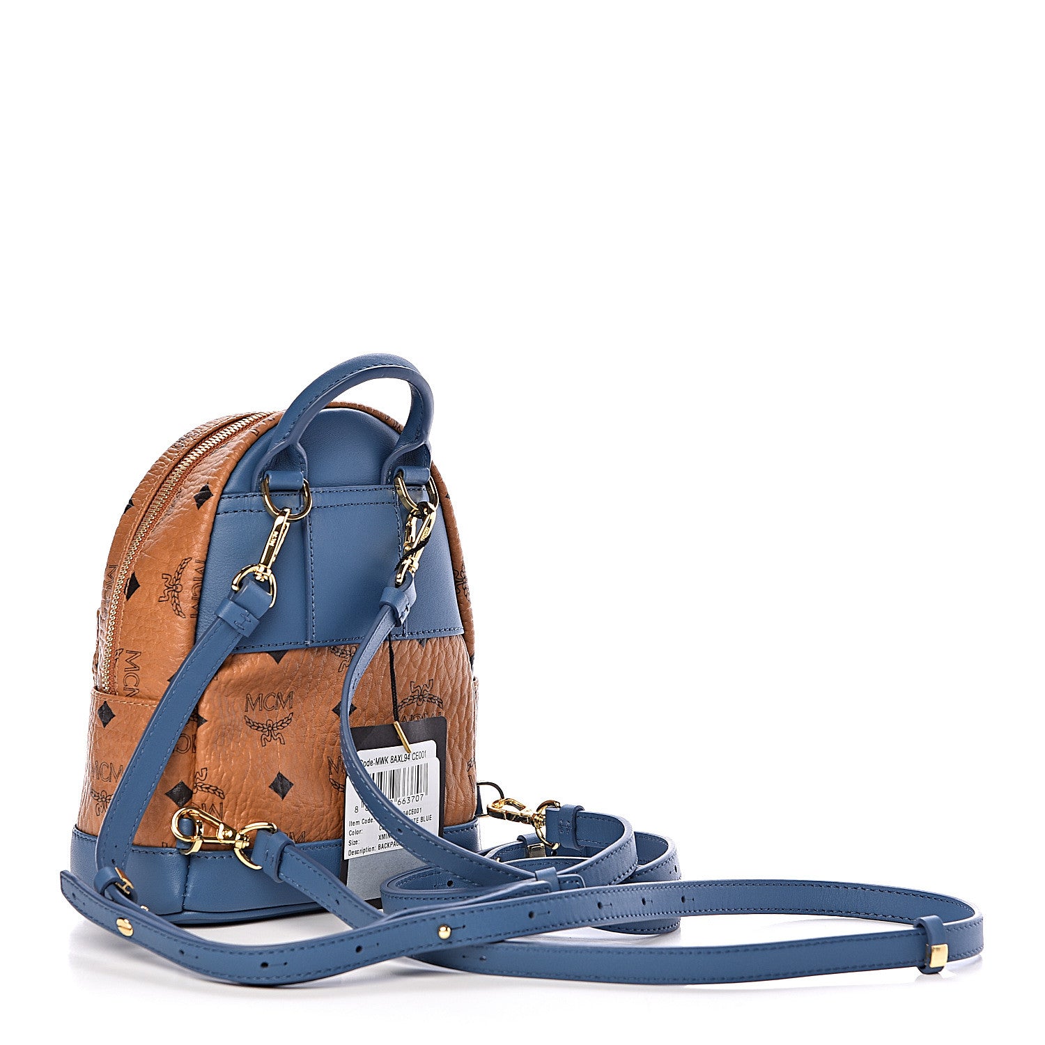 MCM Visetos X-Mini Stark Backpack Cognac Blue 3 of 10