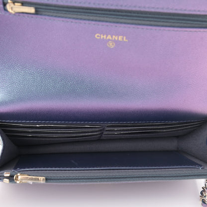 Chanel Iridescent Caviar Quilted Wallet On Chain WOC Dark Blue 5 of 12