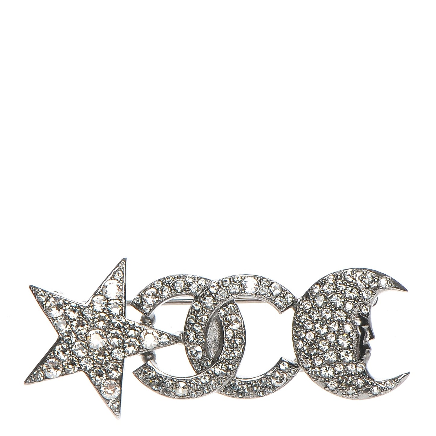 Ruthenium Crystal CC Moon Star Brooch