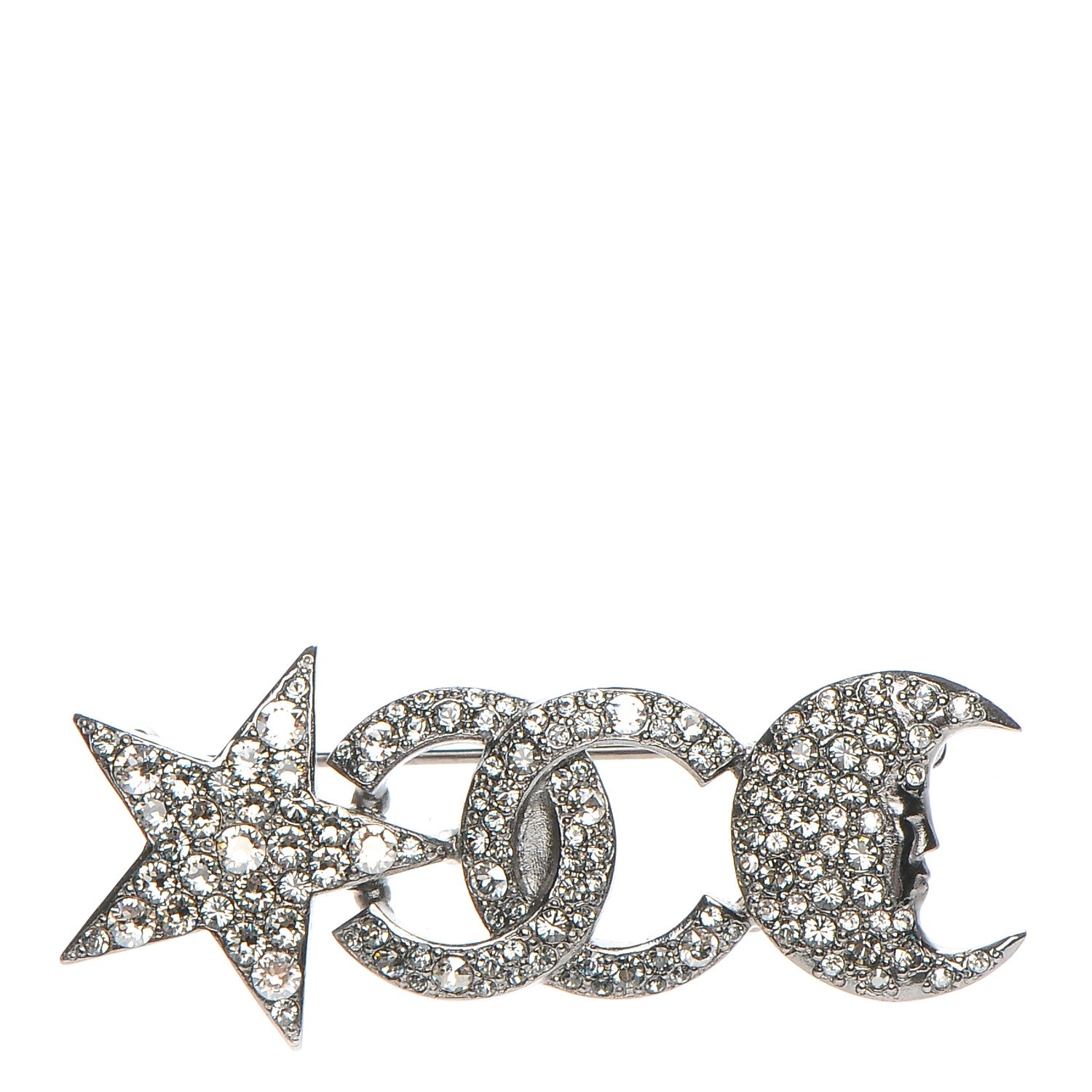 Chanel Ruthenium Crystal CC Moon Star Brooch 1 of 5