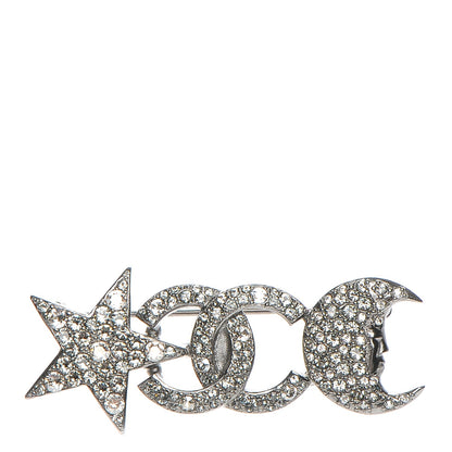 Chanel Ruthenium Crystal CC Moon Star Brooch 1 of 5