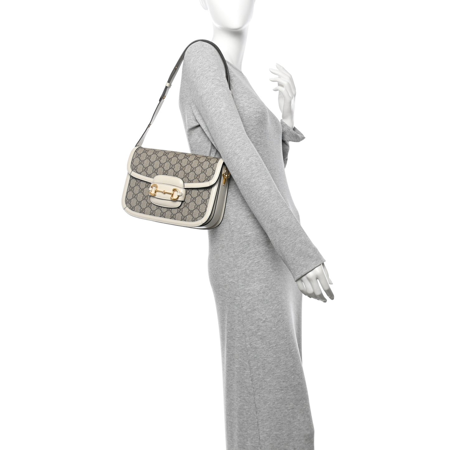 GG Supreme Monogram Horsebit 1955 Shoulder Bag Beige Mystic White