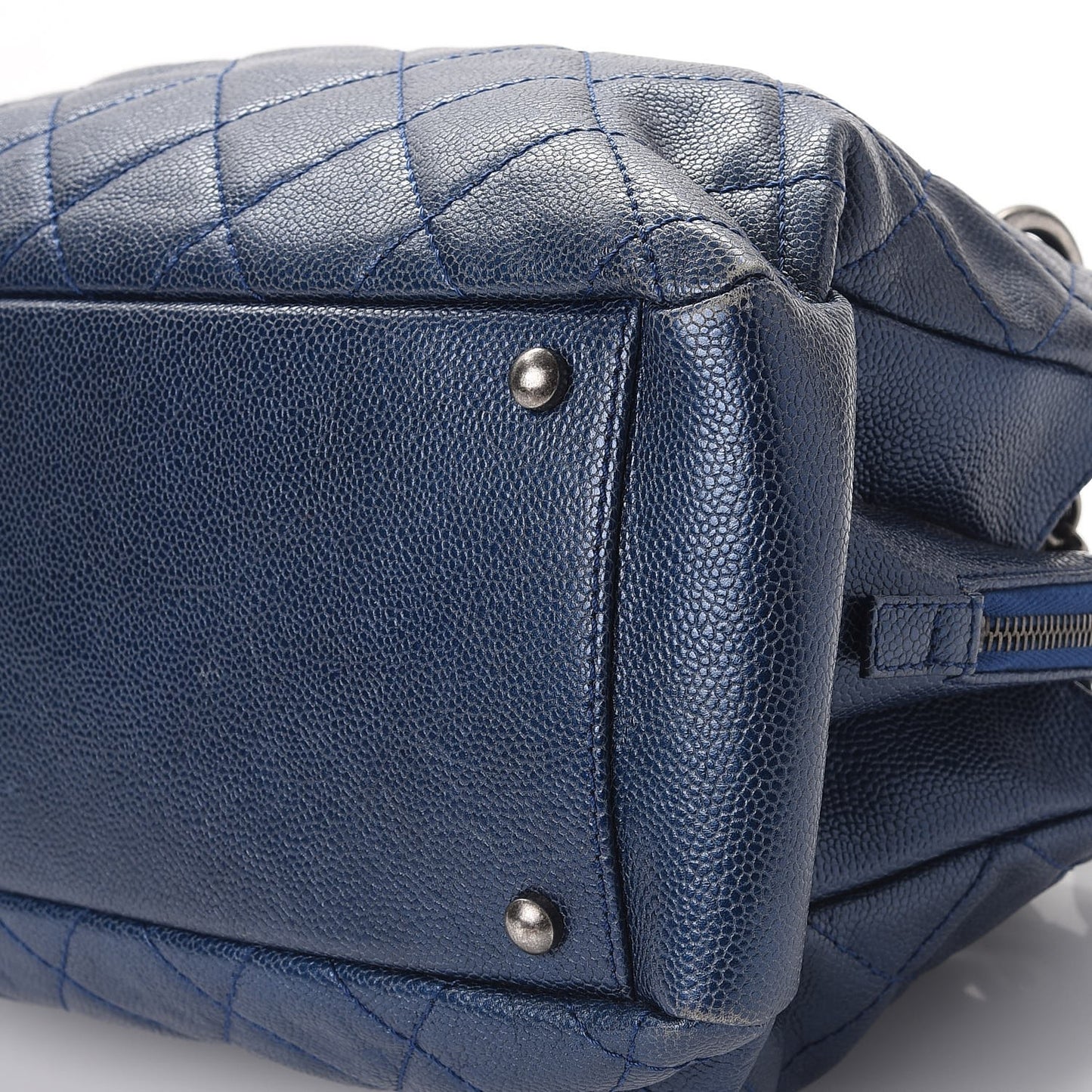 Iridescent Caviar Quilted Chic Shopping Tote Dark Blue