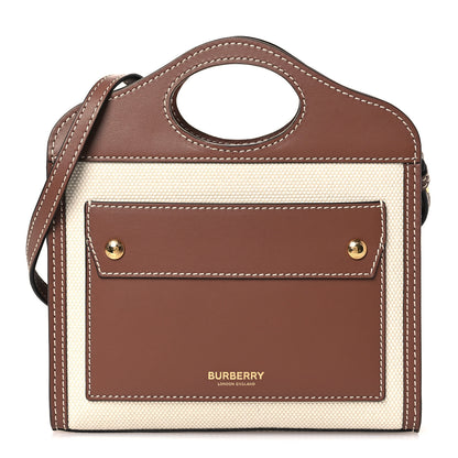 Burberry Smooth Calfskin Canvas Two Tone Micro Pocket Bag  Malt Brown Tan 1 of 11