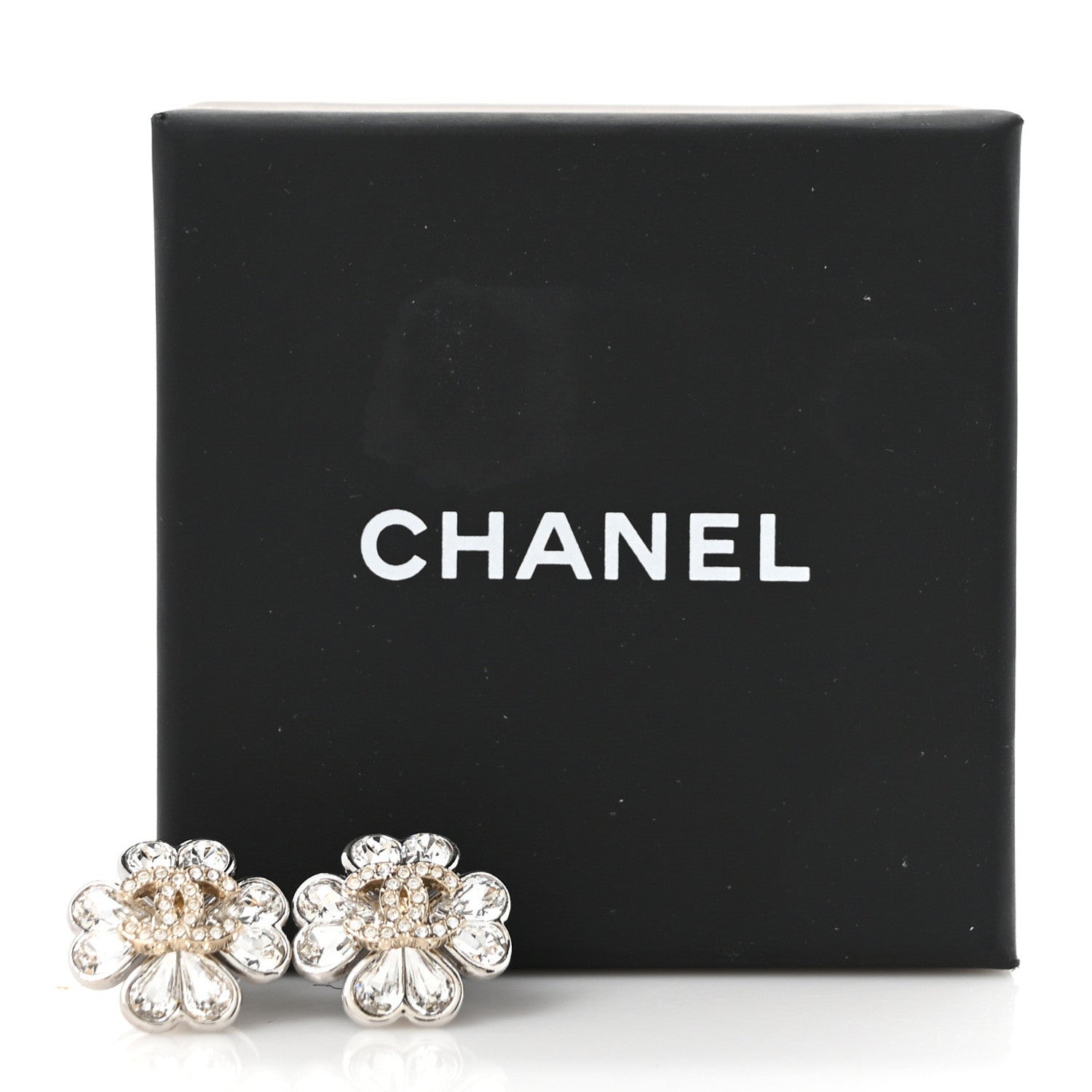 Chanel Metal Crystal CC Clover Heart Earrings Silver Gold 5 of 5