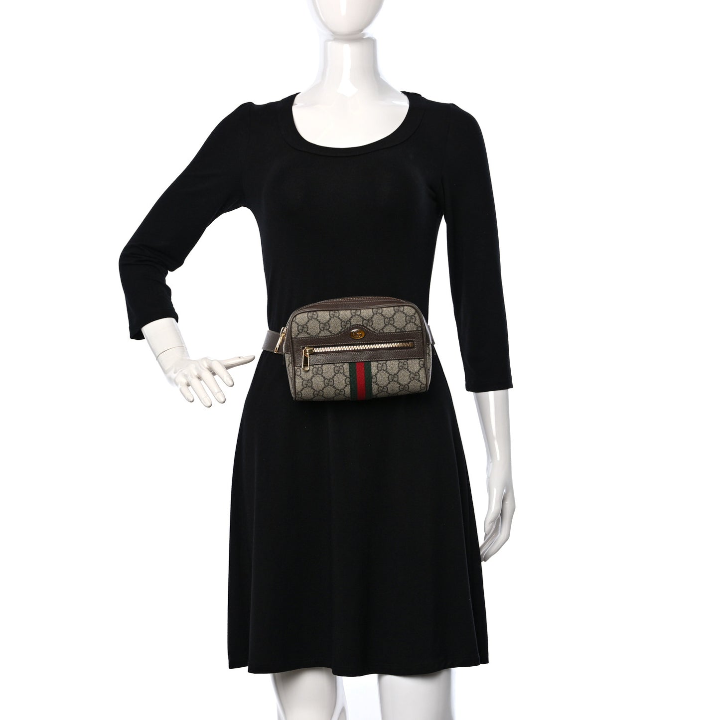 GG Supreme Monogram Web Small Ophidia Belt Bag 95 38 Dark Brown