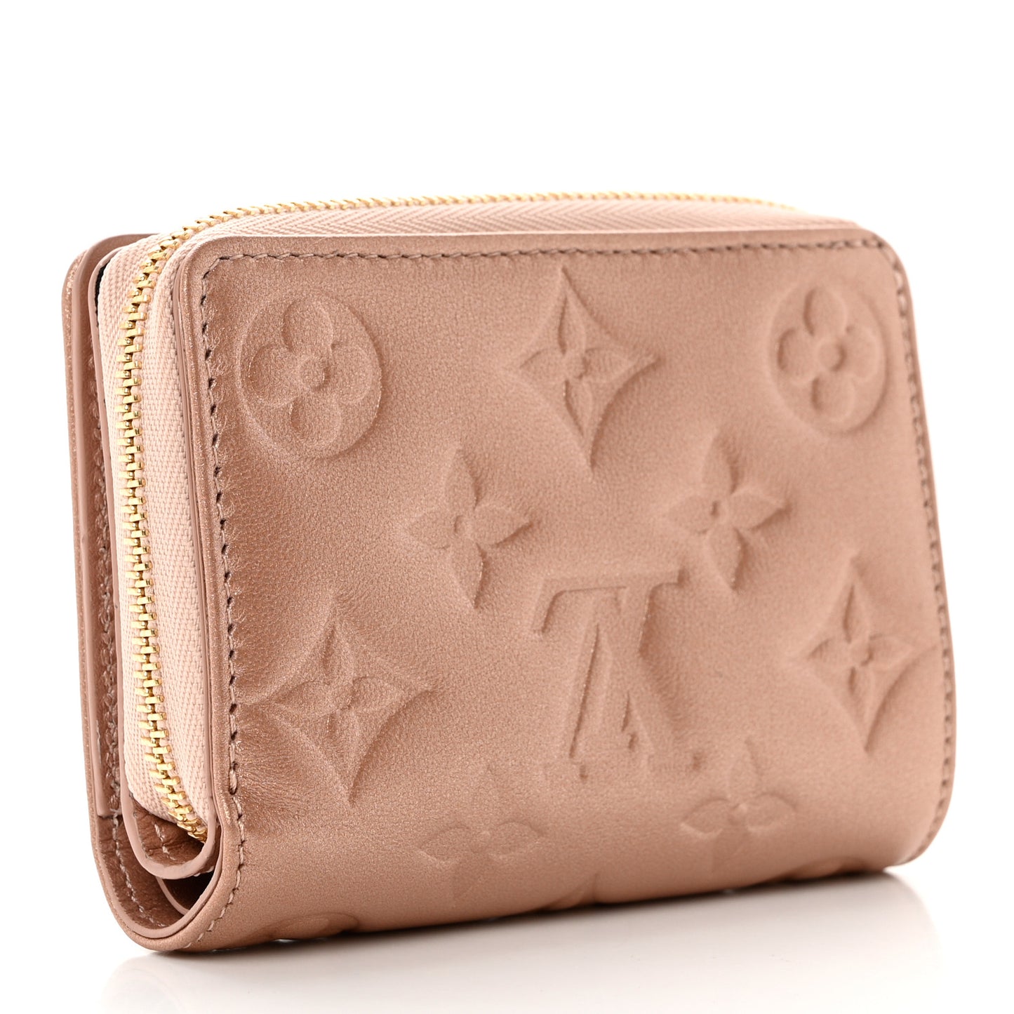 Metallic Lambskin Embossed Monogram Lou Coussin Wallet Rose Gold