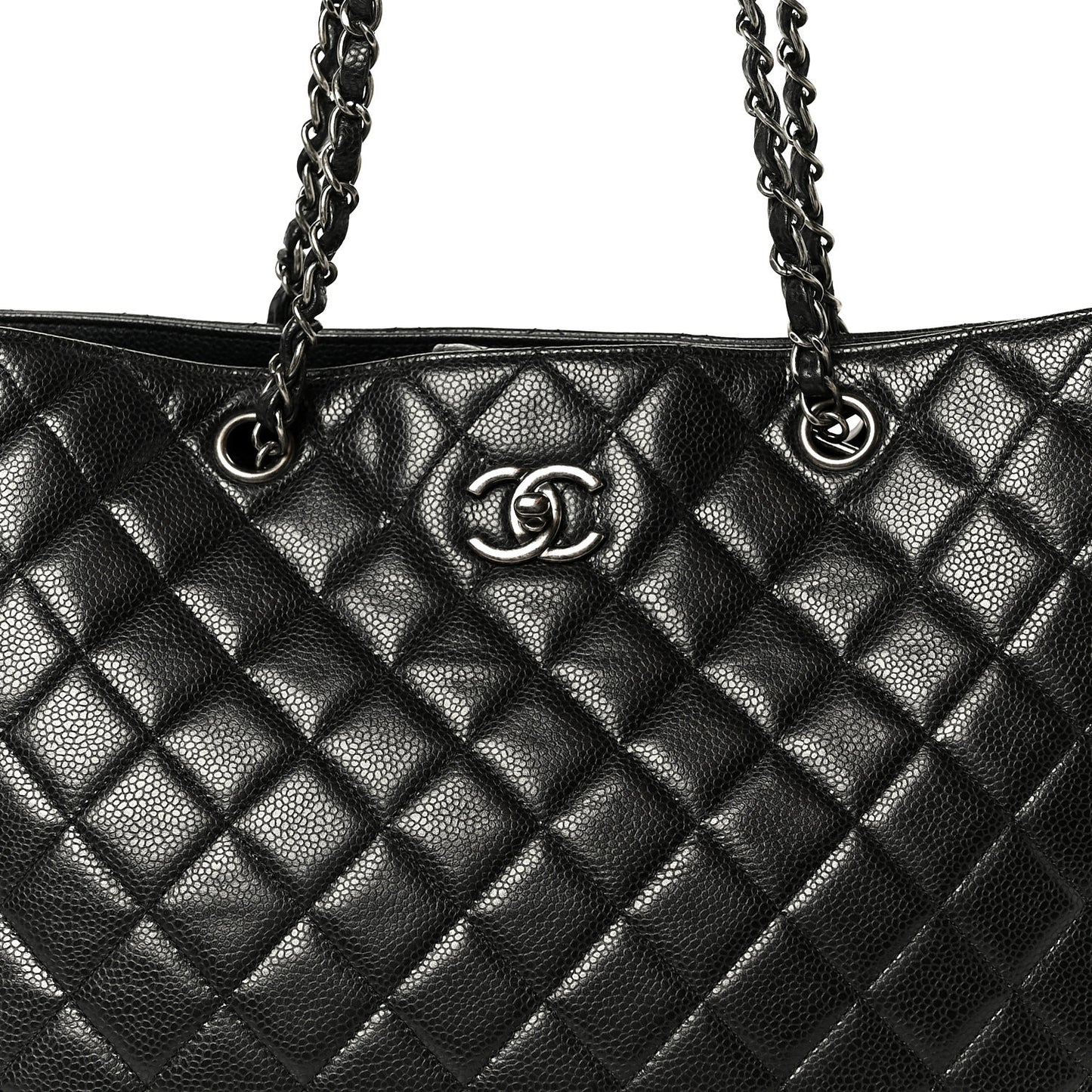 Calfskin Quilted Large CC Shopping Tote Black
