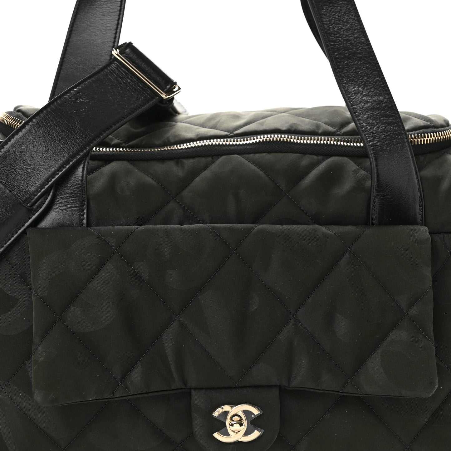 Nylon Calfskin Quilted Coco Neige Printed Convertible Duffle Backpack Black