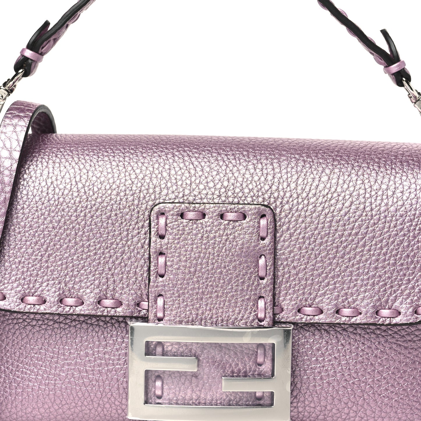 Metallic Cuoio Roma Sellerissima Nappa Sintetica Tape Stitch Mini Baguette Rosa Placca Argento
