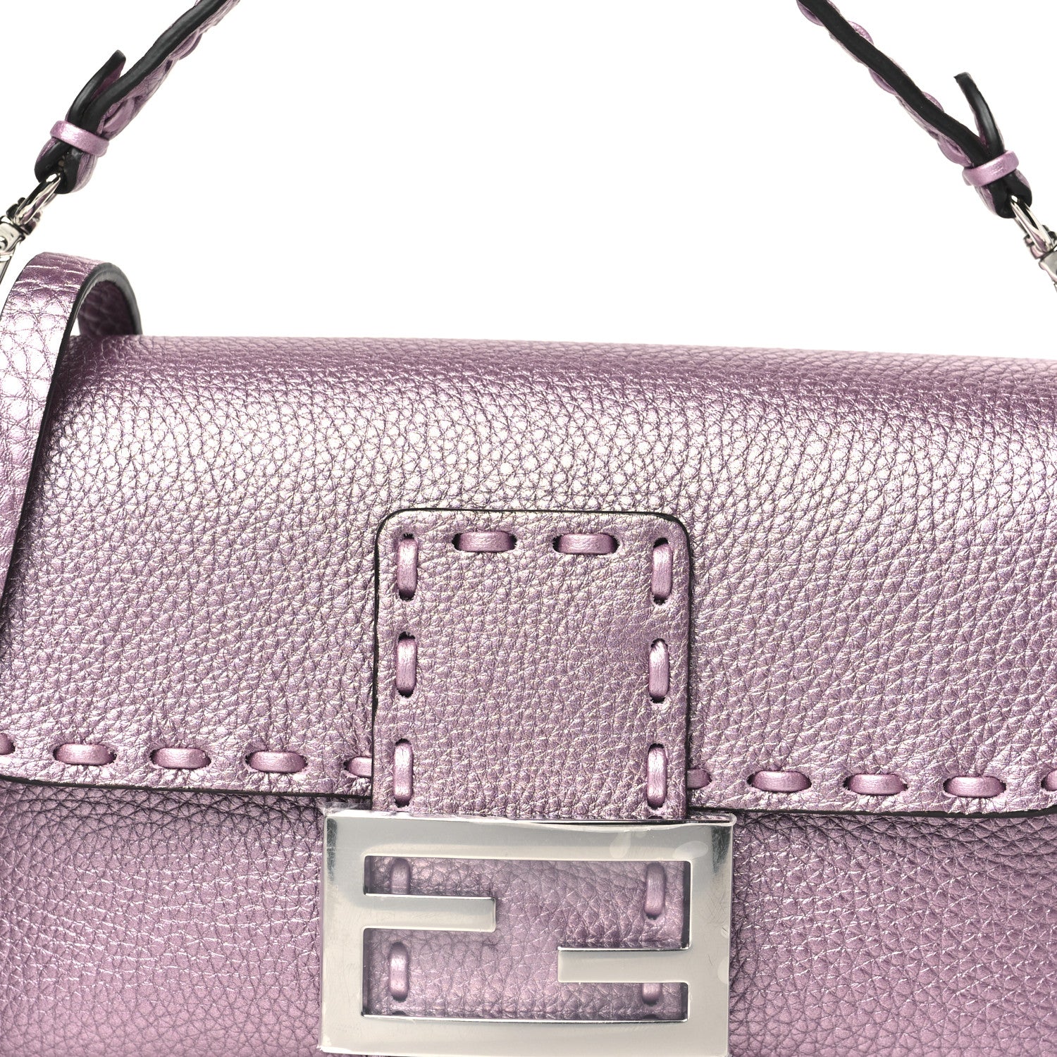 Fendi Metallic Cuoio Roma Sellerissima Nappa Sintetica Tape Stitch Mini Baguette Rosa Placca Argento 7 of 9