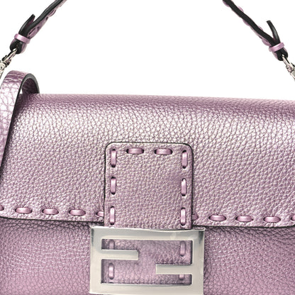 Fendi Metallic Cuoio Roma Sellerissima Nappa Sintetica Tape Stitch Mini Baguette Rosa Placca Argento 7 of 9