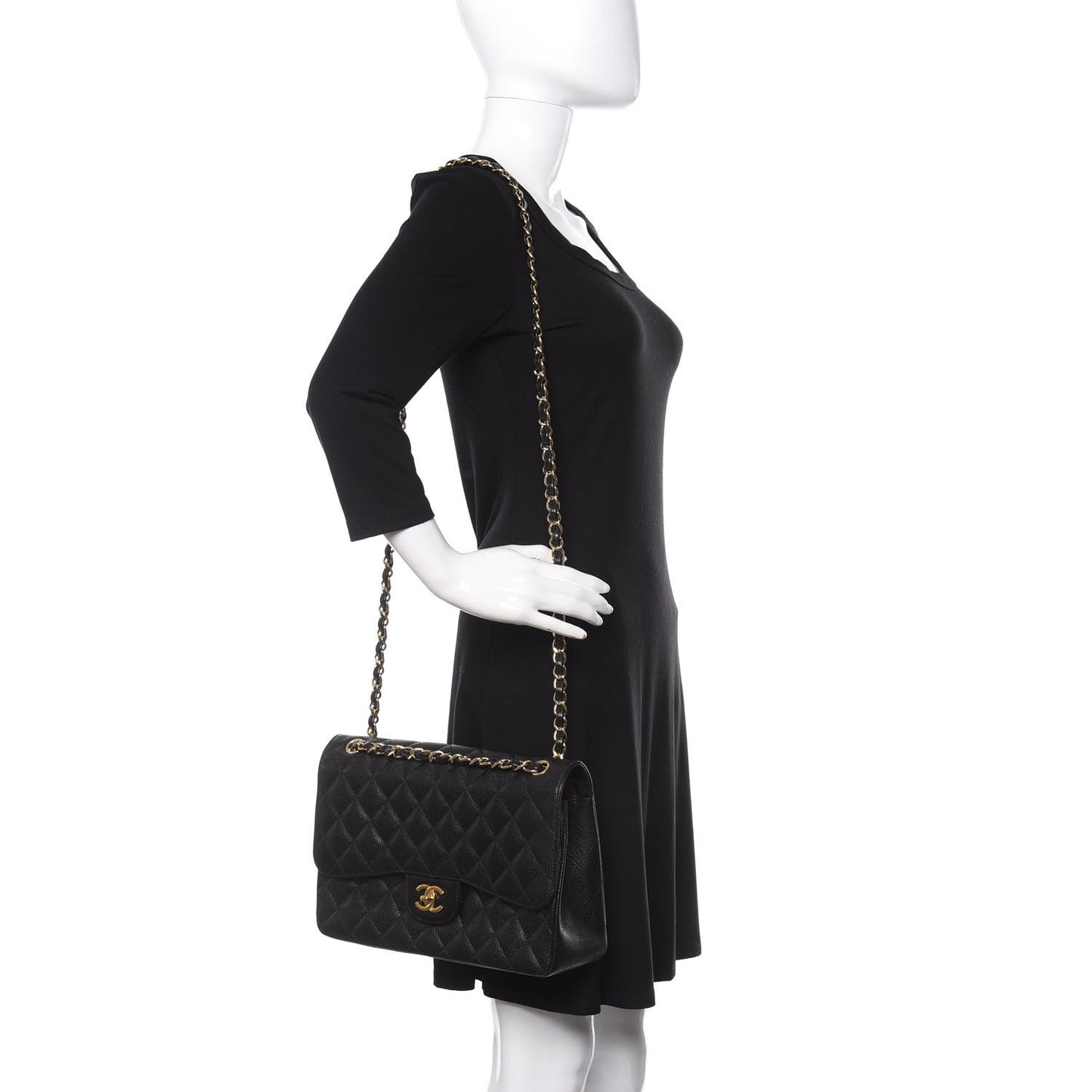 Caviar Quilted Jumbo Double Flap Black