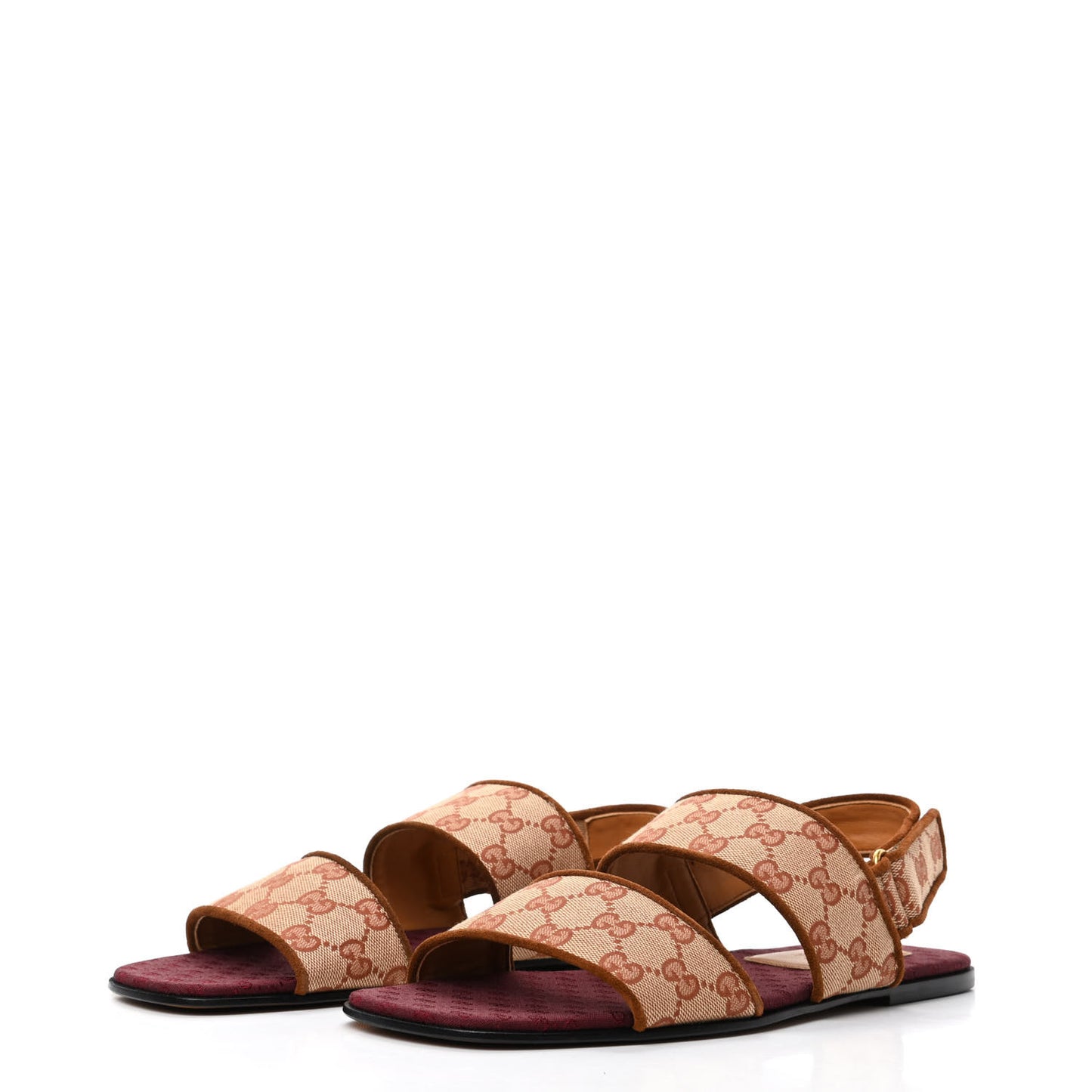 Canvas GG Monogram Mens Slingback Flat Sandals 9 Beige Ruggine Cuir