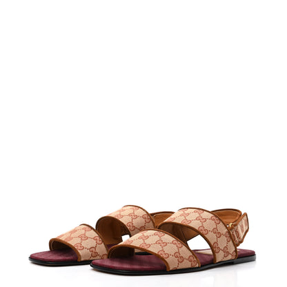 Gucci Canvas GG Monogram Mens Slingback Flat Sandals 9 Beige Ruggine Cuir 3 of 8