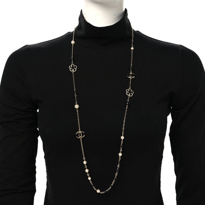 Chanel Pearl Crystal Flower CC Necklace Gold Black 2 of 5