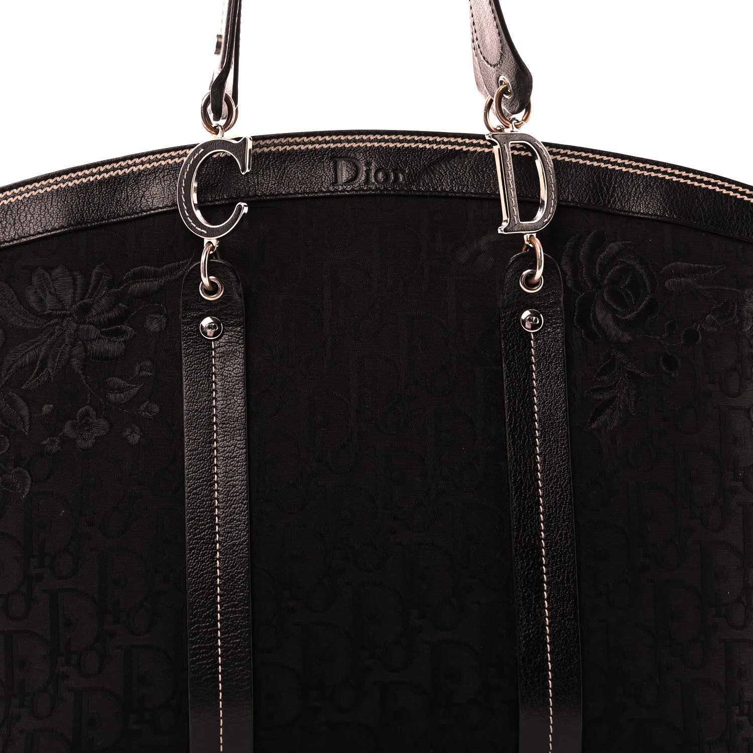 Christian Dior Monogram Vintage Flowers Dome Bag Black 7 of 9