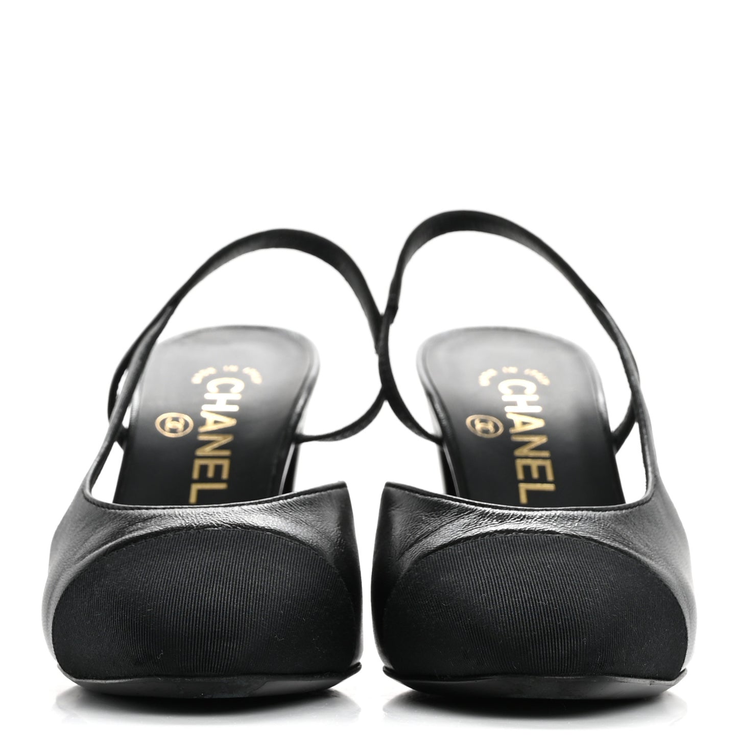 Lambskin Grosgrain Cap Toe CC Slingback Pumps 36 Black