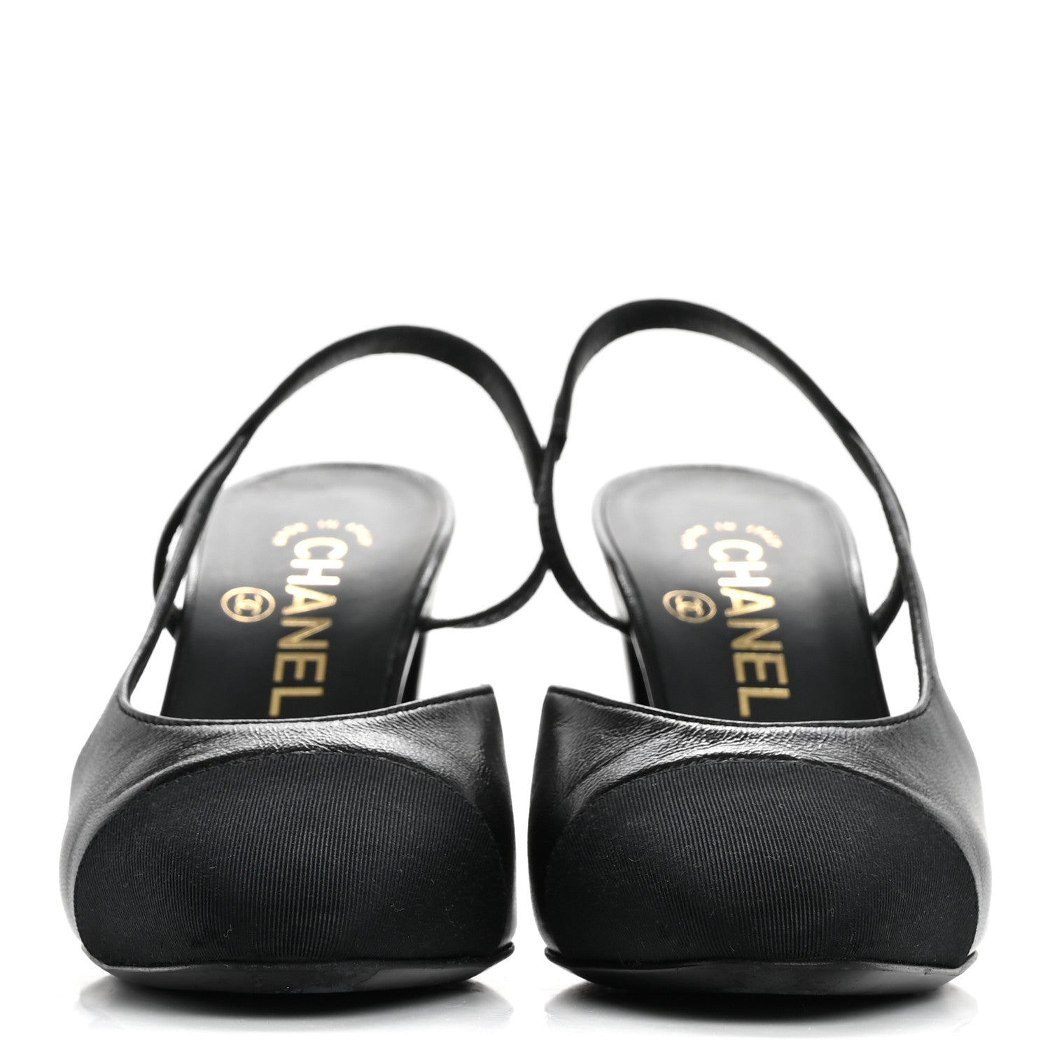 Chanel Lambskin Grosgrain Cap Toe CC Slingback Pumps 36 Black 3 of 13