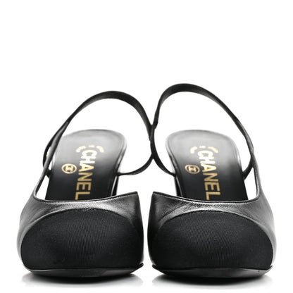 Chanel Lambskin Grosgrain Cap Toe CC Slingback Pumps 36 Black 3 of 13